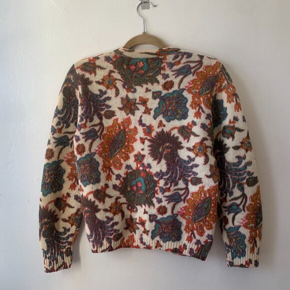 Vtg 50s Jane Irwill Wool Knit Cardigan Brown Floral Granny Cottagecore Sweater - Picture 4 of 8
